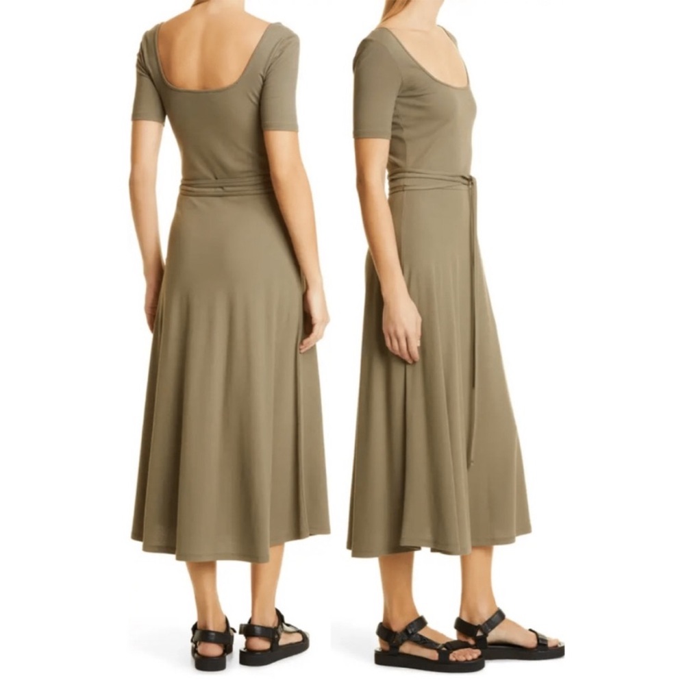 NWT Vince Short Sleeve Square-Neck Dress Grey Green XS